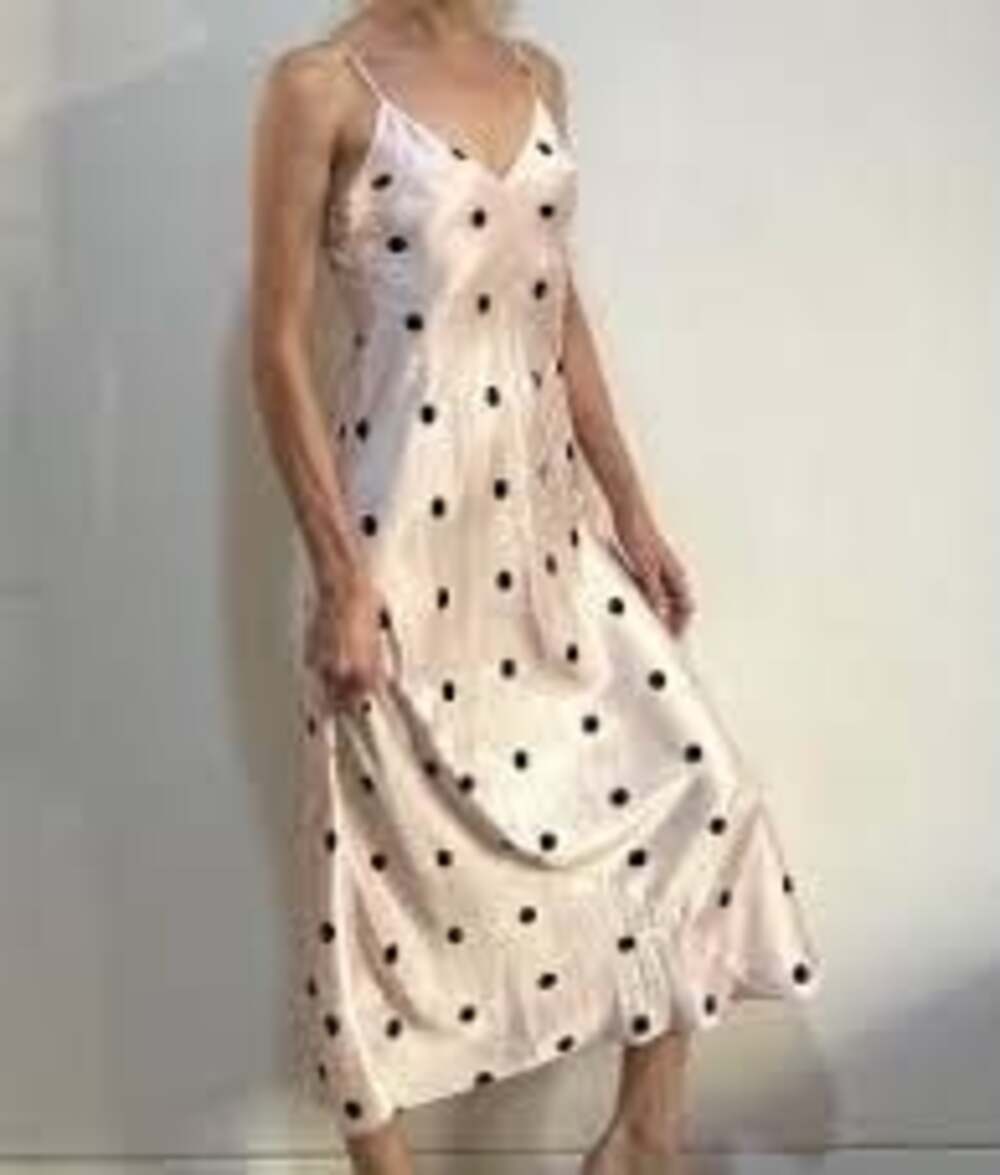 90s Victoria's Secret Silk Bias Cut Pale Pink Polka Dotted Slip Dress